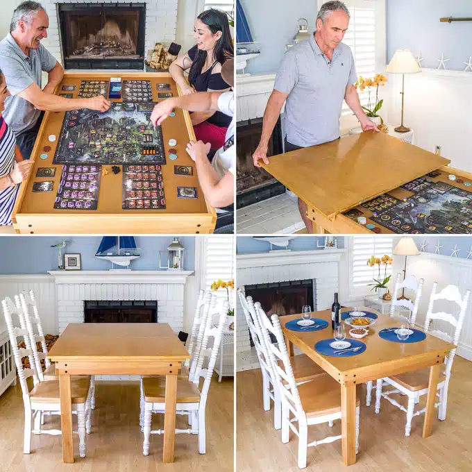 Nilo Game Table, solid hardwood board gaming table with recessed vault