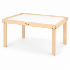 Light maple Nilo Large Multi-Activity Childrens Play Table with white inset top and Nilo wordmark